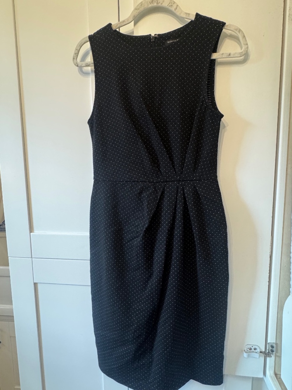 Banana Republic Factory Scoop neckline black and white dot sheath dress